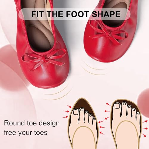 Women's Flats, Portable Foldable Casual Flats for Women, Bowknot Round Toe Comfort Light Weight Slip-On Dress Shoes