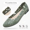 Women's Comfortable Dress Shoes Ballet Flats Slip On Shoes Black Flats Round Toe PU Leather Flats Summer with Floral Eyelets