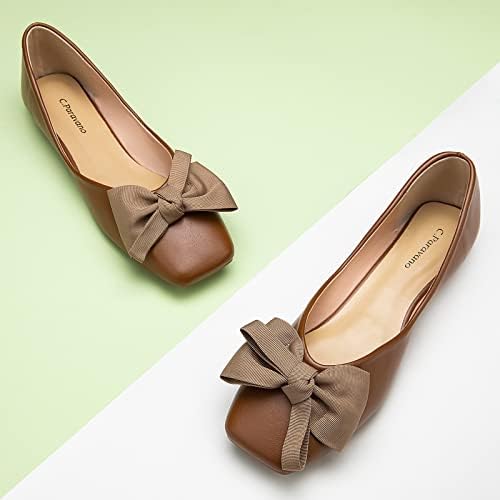 Women's Flats | Square Toe Shoes for Women | Leather Flat Shoes for Women | Slip On Ballet Flats | Bowknot Dressy Flat for Work