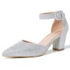 Women's Pointed Toe Pumps Low Block Chunky Heels Closed Toe Ankle Strap Buckle D'Orsay Dress Wedding Business Shoes