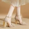 Women's High Heels Closed Pointed Toe Dress Shoes Ankle Strap Chunky Heel Party Wedding Pump Shoes for Women