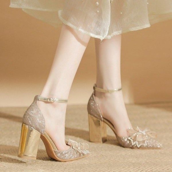 Women's High Heels Closed Pointed Toe Dress Shoes Ankle Strap Chunky Heel Party Wedding Pump Shoes for Women