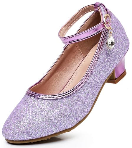 Girls Glitter High Heels Dress Shoes Sparkle Mary Jane Pumps Wedding Party Princess Shoes for Toddler Kids
