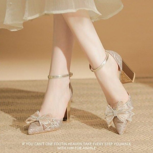 Women's High Heels Closed Pointed Toe Dress Shoes Ankle Strap Chunky Heel Party Wedding Pump Shoes for Women