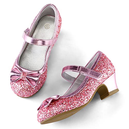 Girl's Dress Shoes Mary Jane Glitter 1.5 in Low Heel Wedding Party Princess Shoes for Toddler/Little/Big Kids