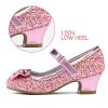 Girl's Dress Shoes Mary Jane Glitter 1.5 in Low Heel Wedding Party Princess Shoes for Toddler/Little/Big Kids