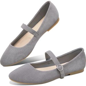 Mary Jane Flat Shoes Round Toe Ballet Flats for Women Dressy Fabric Business Flats Comfortable Classic Strap Flats for Office