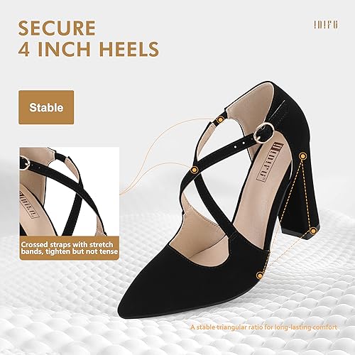 Women's IN4 Chunky High Heels Pumps Closed Toe Block Strappy Heels Pointed Toe Dress Shoes for Women Prom Wedding Party Office