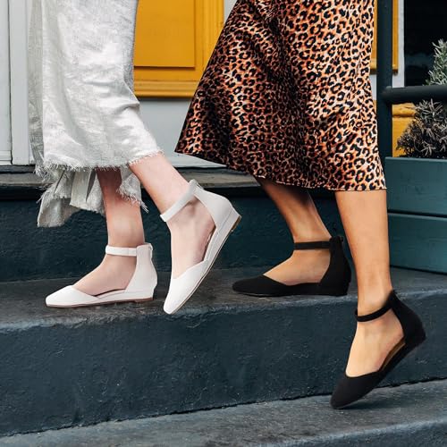 Women Flat Shoes with Ankle Strap, Low Wedge Heel Flats for Women, Comfortable Pointed Toe Dress Shoes for Work Business Wedding