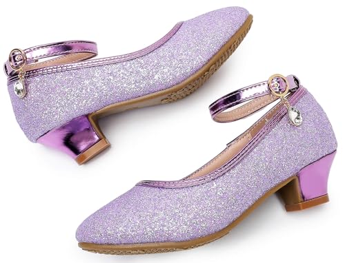 Girls Glitter High Heels Dress Shoes Sparkle Mary Jane Pumps Wedding Party Princess Shoes for Toddler Kids