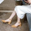 Womens Pointed Toe Pumps Shoes Ankle Strap Chunky Low Heels Metal Lined Sandals Designed for Women