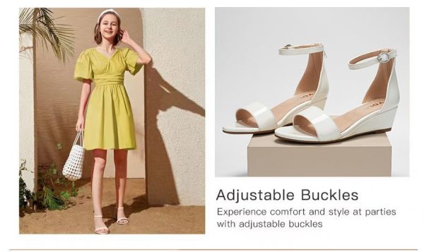 Girls High Heels Sandal for Girls Open Toe Ankle Buckle Strap Dress Shoes for Little Big Kids in Wedding Party Block Chunky Pump