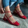 Womens Mary Jane Chunky Low Heels Closed Square Toe Ankle Strap Pumps Wedding Party Dress Shoes