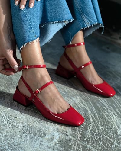 Womens Mary Jane Chunky Low Heels Closed Square Toe Ankle Strap Pumps Wedding Party Dress Shoes