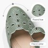 Women's Comfortable Dress Shoes Ballet Flats Slip On Shoes Black Flats Round Toe PU Leather Flats Summer with Floral Eyelets