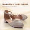 Girls Heels Closed Toe Chunky Sandals Formal Dress Shoes Flower Girl Ankle Strap Pointed Toe Heeled Little Big Kid Wedding Party