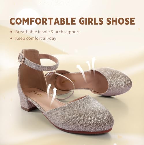 Girls Heels Closed Toe Chunky Sandals Formal Dress Shoes Flower Girl Ankle Strap Pointed Toe Heeled Little Big Kid Wedding Party