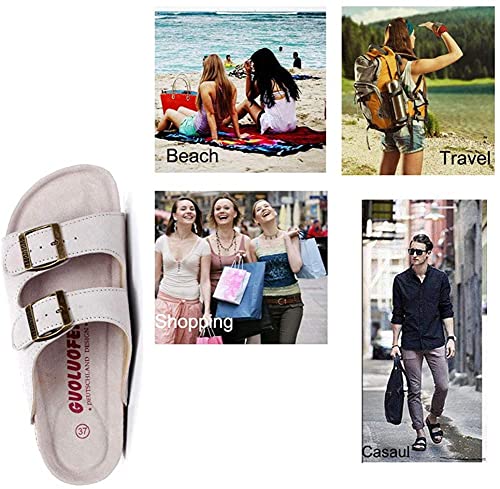 Women Men Slide Cork Sandal Flat Adjustable Strap Buckle Slip on Casual Open Toe Shoes Suede Summer