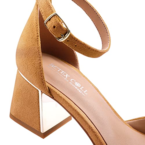 Womens Pointed Toe Pumps Shoes Ankle Strap Chunky Low Heels Metal Lined Sandals Designed for Women