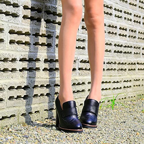 Women Chunky High Heels Round Toe Oxford Loafer Size Color Material Customize Available Shoe Size 4-15 US