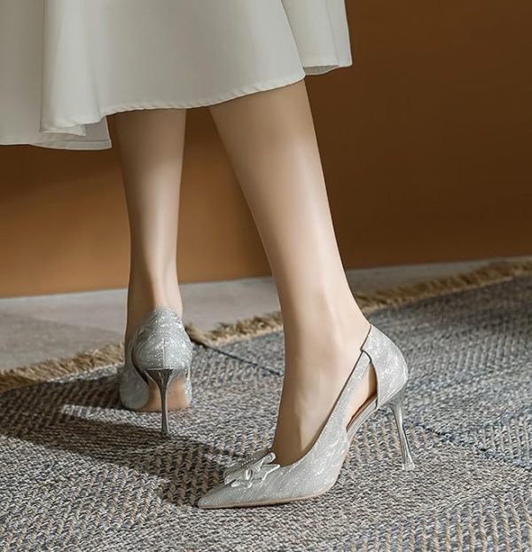 Women's Bow Closed Pointed Toe Pumps Slip on Office Work Dress Shoes Closed Pointy Toe Sexy Chunky High Heels
