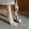 Women's Bow Closed Pointed Toe Pumps Slip on Office Work Dress Shoes Closed Pointy Toe Sexy Chunky High Heels